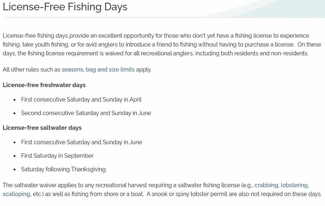 Florida License-Free Fishing Days