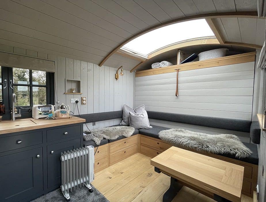 Living Room of Shepherds Hut Glamping In Exhall